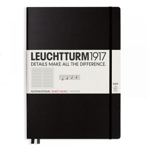 Notebook Master Slim (A4+), Hardcover, 123 numbered pages, Black, Staves