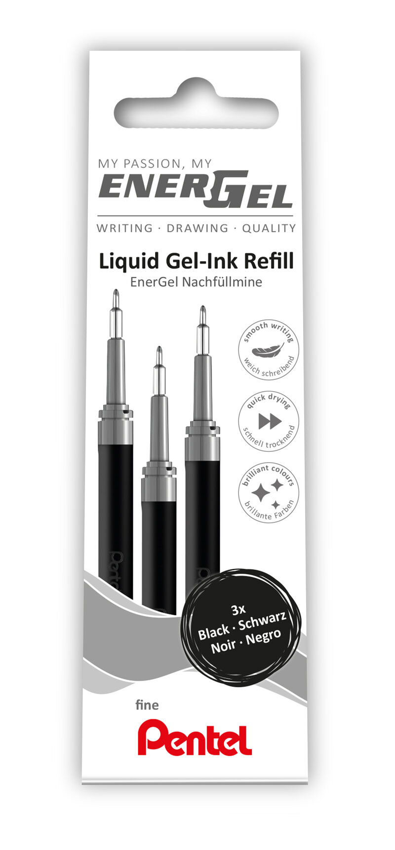 Refill PENTEL EnerGel needle svart 3/fp
