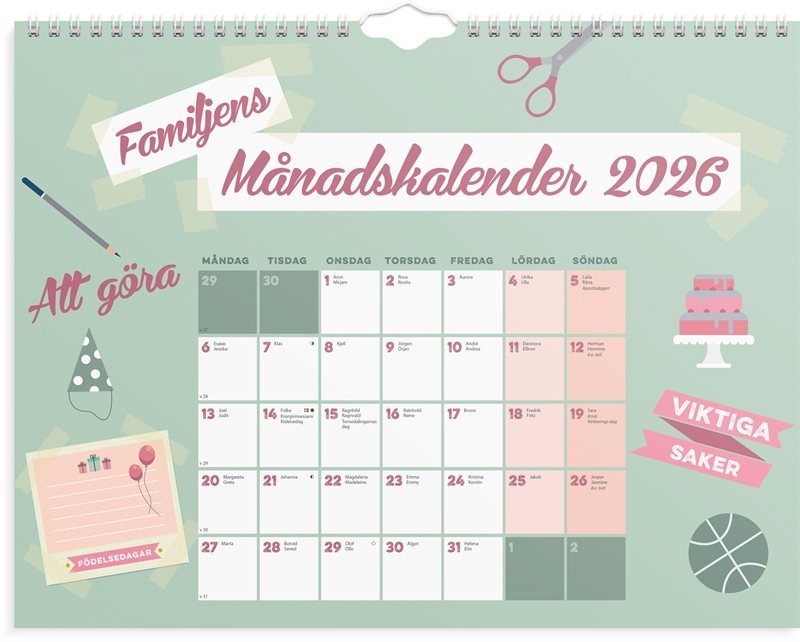 Familjekalender 2026 Familjens månadskalender