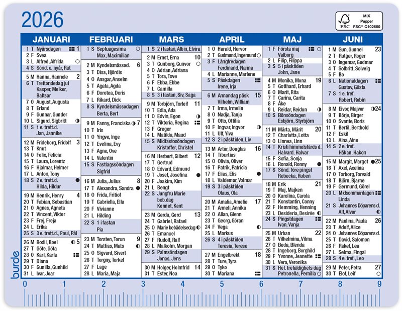 Kalender 2026 Kalenderkort