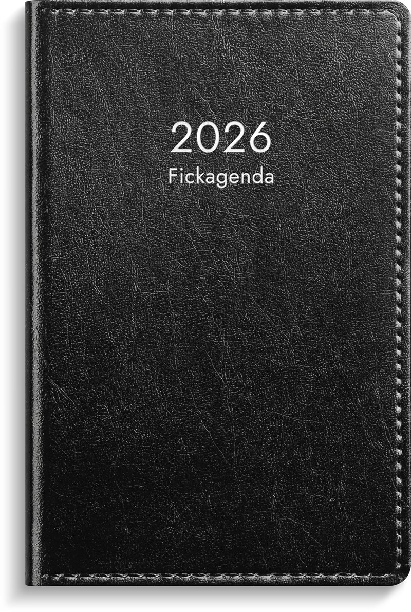 Kalender 2026 Fickagenda svart konstläder
