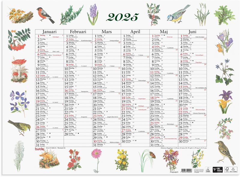 Väggkalender 2025 Stora Naturalmanackan