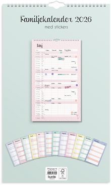 Familjekalender 2026 Pastell stickers